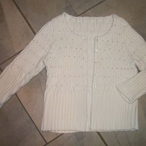 Ivory Button Front Scoop Neck Cardigan Sweater